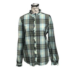 LOFT Ruffle Plaid Shirt Outdoor Preppy Gorpcore M Casual Capsule fishermen